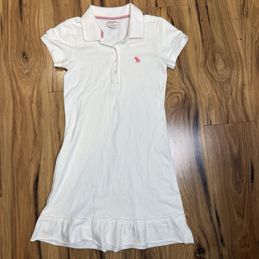 Abercrombie Kids Vtg Y2K Sz‎ M Girls White Pink Preppy Fit and Flare Polo Dress